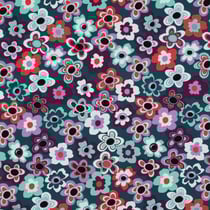 Tissu Jersey stretch fleurs Floraviva muticolores sur fond Bleu canard - Au mètre