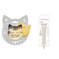 Kit pour biscuit en relief Chat + Stylo au chocolat blanc