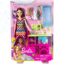 Poupée barbie métier : animalerie de barbie avec chien et lapin + 3 accessoires - poupée mannequin - mattel - hgm62