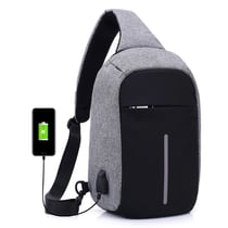 Sac à Dos USB Etudiant Voyage Cartable Ecole Anti Vol pour Powerbank Gris Noir YONIS
