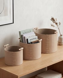 Lot de 3 paniers de Rangement Beige en Cuir PU Fait Main avec Poignées Boîte d'Etagère Style Moderne Minimaliste