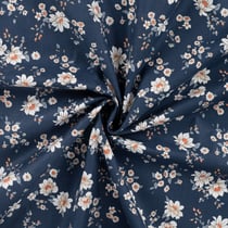 Tissu Popeline de Coton imprimé Fleurs Lisa sur fond Bleu marine - Au mètre