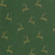 Tissu Coton imprimé Noël Rênes dorées sur fond Vert sapin