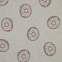 Tissu Jersey Mélangé Donuts pailletés sur fond Ecru chiné