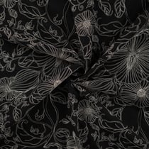 Tissu Coton brodé imprimé Fleuris sur fond Noir