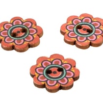 Lot de 6 boutons en bois fleur décorée multicolore 20mm