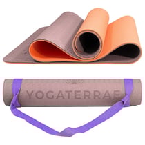 Tapis de Yoga BEIGE CORAIL TPE dim. 183x61x0,6 cm + Sangle de transport et d’étirements en Coton