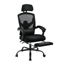 Fauteuil ergonomique inclinable à dossier haut maille salon chaise de jeu à bascule - Noir