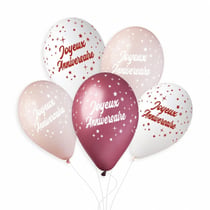 6 Ballons Joyeux Anniversaire Rose Ø33cm