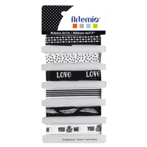6 RUBANS BLACK et WHITE IMPRIMÉS - 1 CM X 1 M