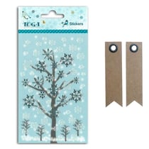 50 stickers epoxy Jeux d'hiver Flocons + 20 étiquettes kraft Fanion