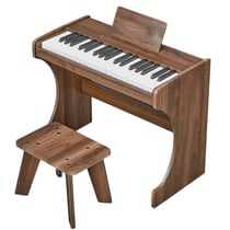 Piano Numérique Enfant 37 Touches Ensemble Complet en Bois avec Tabouret，Piano Numérique d'Éveil Musical pour 3 Ans+，brun