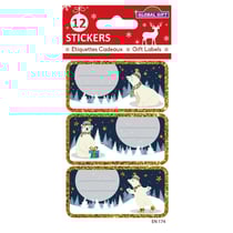 12 étiquettes adhésives de Noël - Cerf Paillettes dorées