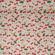Tissu Toile de Coton aspect lin Cerises cherry sur fond Naturel