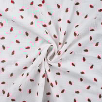 Tissu Double gaze de Coton Coccinelles rouges sur fond Blanc - Au mètre