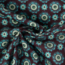 Tissu Velours milleraies digital imprimé Rosaces bohème sur fond Violet foncé