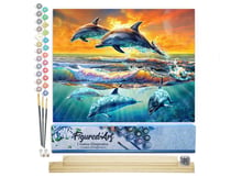 Peinture par Numéro Figured'Art - Aube de Dauphins - Kit de Loisir Créatif DIY Numéro d'Art Complet - 40x50cm toile roulée + châssis en bois à monter