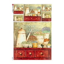 1 feuille de papier de riz 22.5 x 32 cm découpage collage Paper Designs ETAGERE CUISINE 0182