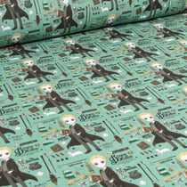 Tissu Coton imprimé  Drago Malefoy Kawai sur fond Vert menthe