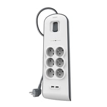 Belkin Multiprise Parafoudre 6 Prises / 2 Ports USB-A avec Câble 2m Blanc / Gris
