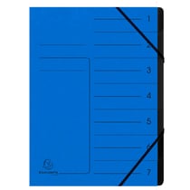 Trieur agrafé avec élastiques intérieur noir 7 compartiments - A4 - Bleu - x 10 - Exacompta