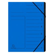Trieur agrafé avec élastiques intérieur noir 7 compartiments - A4 - Bleu - x 10 - Exacompta