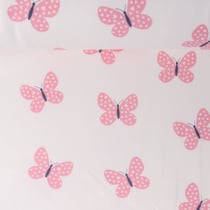 Tissu Sweat envers molletonné Lili papillons Roses sur fond Blanc cassé