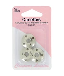 Lot de 3 canettes en métal pour machine à coudre SINGER automatique - Couture Loisirs Gris