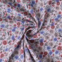 Tissu Double gaze de Coton Alméria fleurs Bleues et Rouges sur fond Blanc - Au mètre