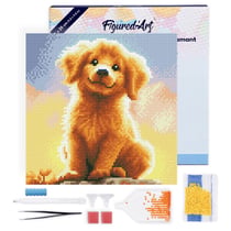 Mini Diamond Painting Broderie Diamant Figured’Art 25x25cm toile tendue sur châssis en bois - diamants ronds - Adorable Chiot Golden Retriever
