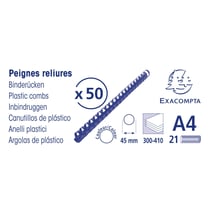 Boite 50 reliures spirales plastique 45mm - Noir - Exacompta