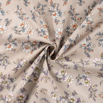 Tissu Popeline de Coton imprimé Fleurs Lisa sur fond Beige - Au mètre
