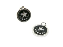 Pendentif rond avec étoiles - 16*18mm - argenté et émail noir