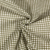 Tissu Double gaze de Coton Rayures vert kaki sur fond Blanc