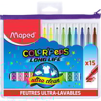 15 feutres de coloriage - Pointe moyenne - Ultra lavable - Color'Peps Long life - Maped