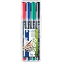4 feutres - Indélébile - Permanent - Noir Bleu Rouge Vert - Pointe fine - Lumocolor - Staedtler