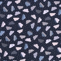 Tissu Jersey Coton Nuages Taupe et bleus sur fond Bleu marine - Au mètre