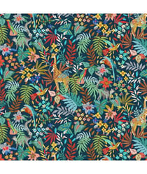 Tissu 100% coton Zanzibar Animaux exotiques de 150 cm de largeur Petrole Bleu vendu par 50 cm