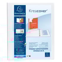 Classeur personnalisable rigide 2 poches KreaCover - 2 anneaux en D 20mm - A4 maxi - Blanc - x 10 - Exacompta