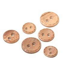 Lot de 6 boutons bois tirets 2 trous bois naturel