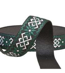 Sangle fleurs ethnique 38mm vert/noir au mètre