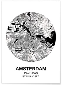 Affiche Carte Amsterdam | A3 : 29,7x42cm
