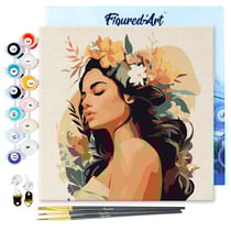 Mini Peinture par Numéros Figured'Art 20x20cm avec cadre Femme au bandeau floral - Petit Format