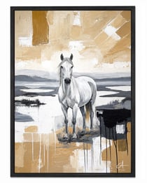 Affiche déco animaux de Camargue — Cheval de Camargue — Art mural contemporain — Calbarracin — 70 x 50 cm