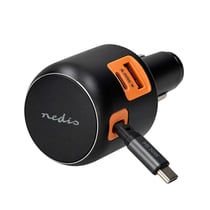 Nedis Chargeur Allume-Cigare 60W avec Câble Rétractable USB-C et Ports USB Gris foncé