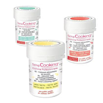 3 colorants alimentaires en poudre - Corail, jaune pastel, vert d'eau