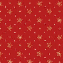 Tissu Jacquard d'ameublement Etoiles de noël Lurex sur fond Rouge
