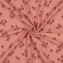 Tissu Double gaze de Coton petites fleurs sur fond Pêche
