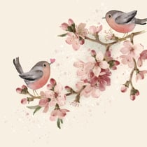 Lot de 4 serviettes en papier découpage collage 33 cm OISEAU BRANCHE FLEUR O 110