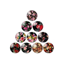 10 cabochons rond en verre assorties 25 mm FLEUR FOND NOIR